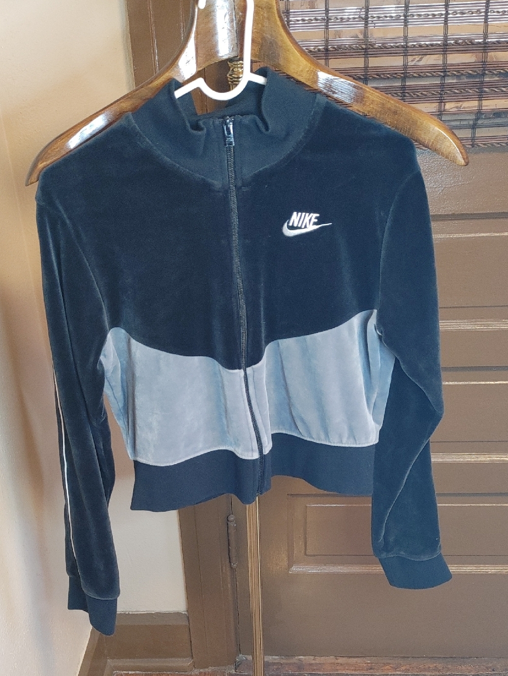 Nike Women's Black and Light Gray Velvet Bomber Jacket